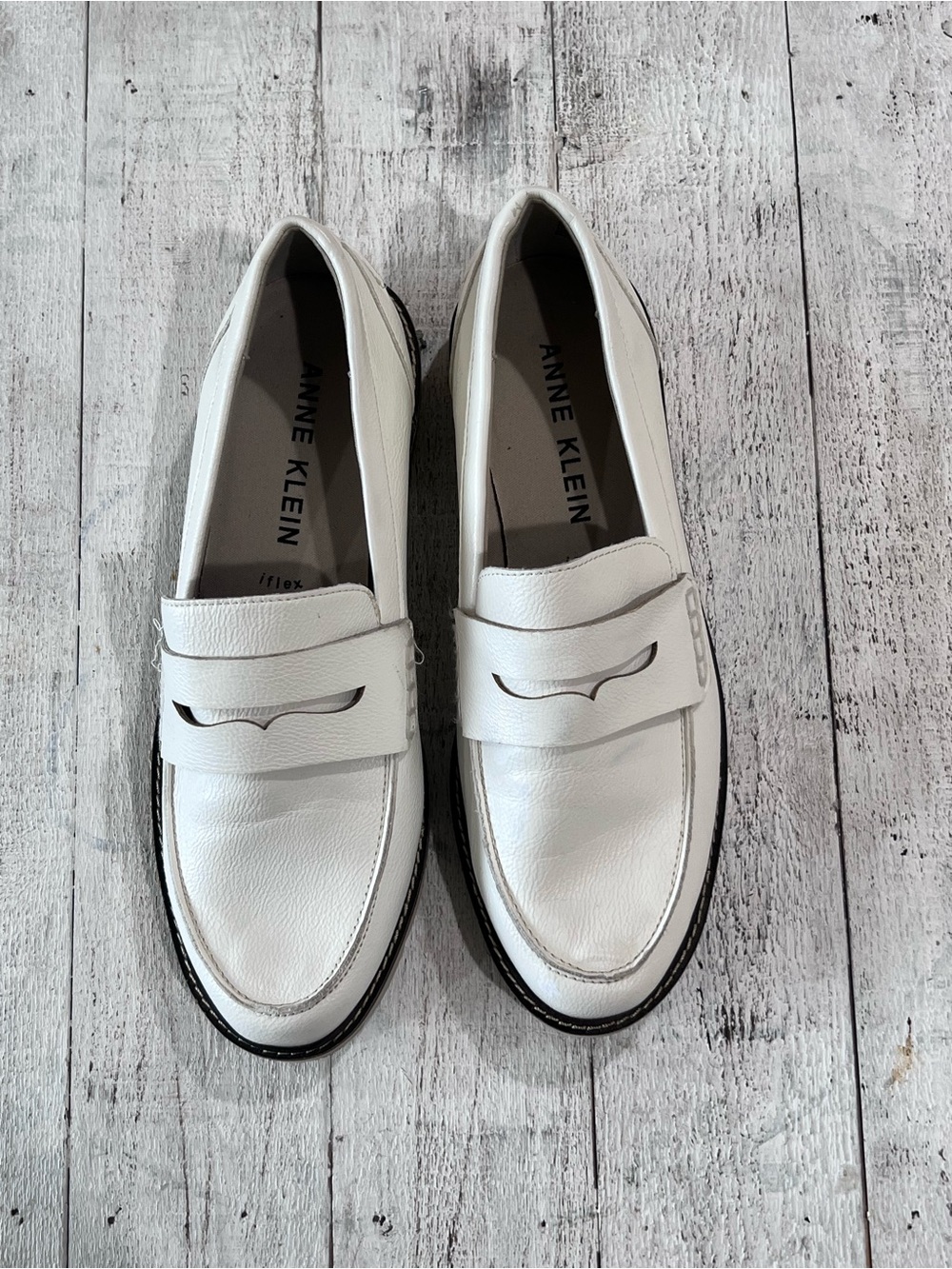 Anne Klein White Leather Women's Penny Loafers